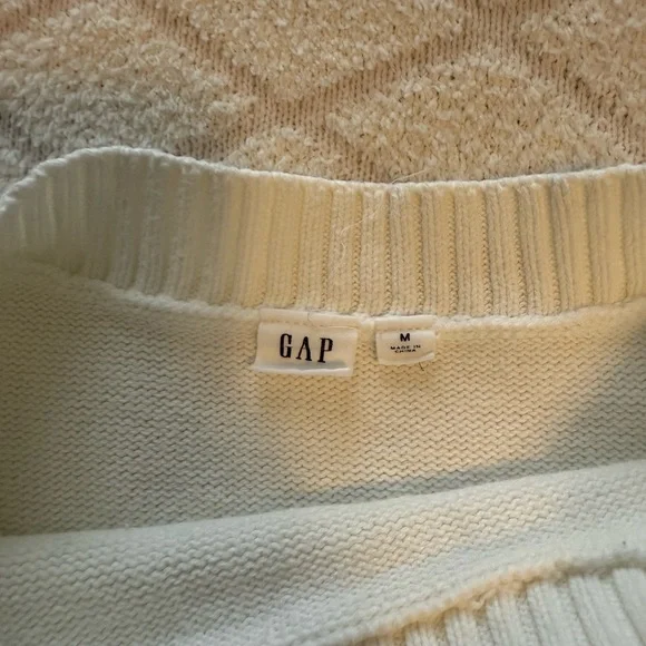 Gap Boat Neck Sweater Striped Long Sleeve Cream Cotton Casual Trendy Knit Medium - Picture 3 of 6